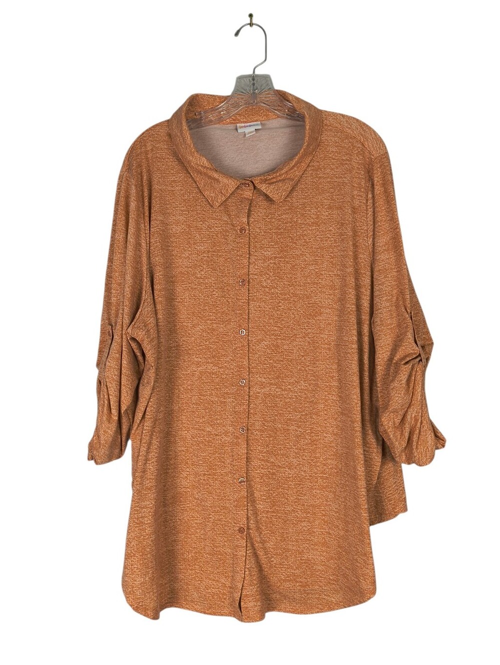 Lularoe Valentina Button Up Top Women's 3X Orange Pink Roll Tab Sleeves Stretch